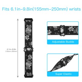 Elastic Bands for Galaxy Watch 4/5/6 40mm 44mm/Galaxy Watch 5 Pro/Watch 6/4 Classic, 20mm Stretchy Wristband Strap for Galaxy Active 2 40mm 44mm/Galaxy Watch 42mm/Watch 3 41mm (Black Gray Flower)