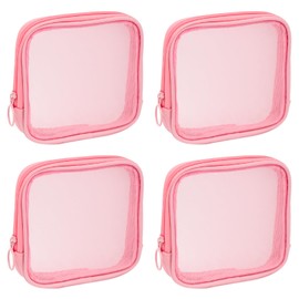 JAKOUE 4PCS Pink Mesh Makeup Bags - Small Zipper Cosmetic Pouches for Travel & Purse Organizing (Mini Waterproof Toiletry Bag Set)