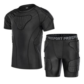 TUOYR Padded Shirt Youth Boys Padded Compression Sports Protective Shirt and Short Kids Rib Chest Guard for Football Baseball Basketball
