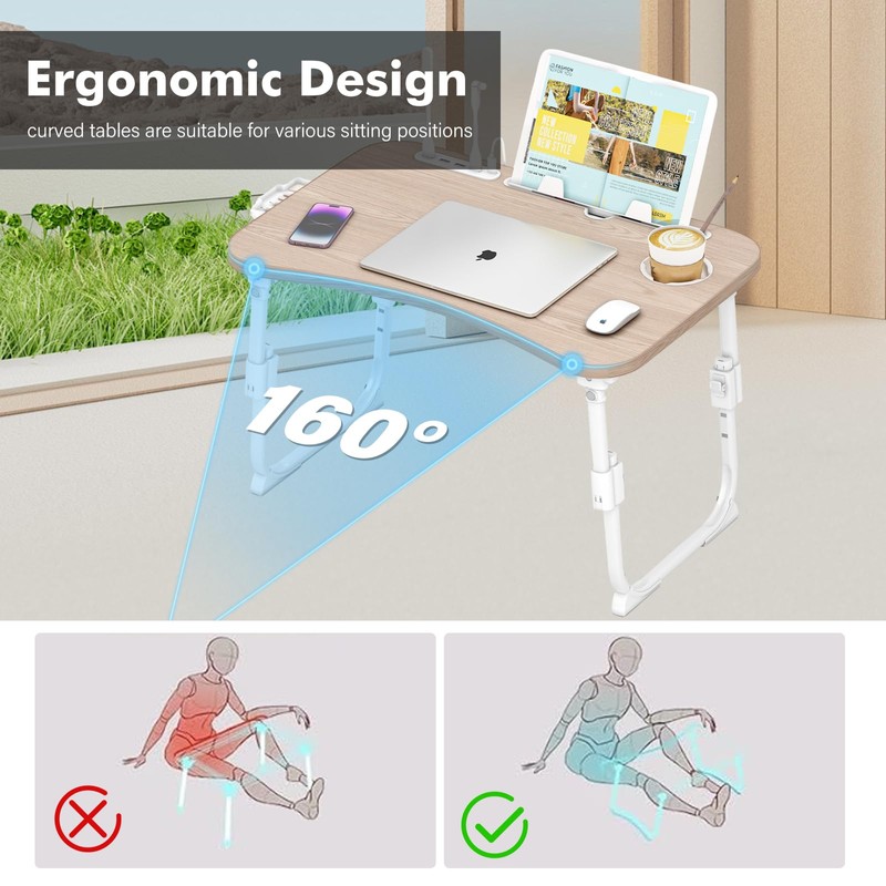 Lap Desk for Bed Adjustable Height, Foldable Bed Table with