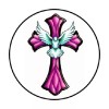 Homemade 48 PINK CROSS DOVE . ENVELOPE SEALS LABELS STICKERS 1.2" ROUND