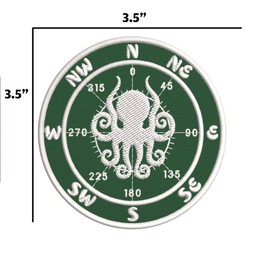 Compass w/Octopus Embroidered Premium Patch Iron-On or Sew-On Embroidery Applique - Color: Green - Nautical Sea Ocean Creatures Beach - Fun Novelty Badge Biker Emblem - Vacation Tourist Souvenir