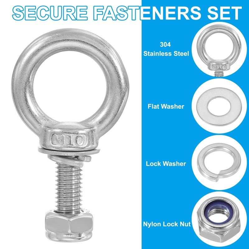 PATIKIL M10 x 30mm Eye Bolt with Nut, 2 Pack