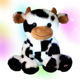 unsnurnoch 9.8" Glowing Cow Plush Toy, Soft Light-Up Black Cow Stuffed Animal for Kids, Night Light Comfort Toy for Sleeping, Birthday for Boys and Girls