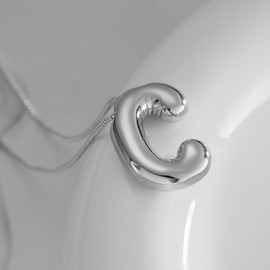 MTINEAPS Silver Initial Necklaces for Women Teen Trendy Bubble Letter Sterling Silver Necklace Jewelry Chunky Charm Pendant Hypoallergenic Necklaces Birthday Gifts for Women Teen Her C