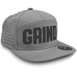 Grind Workout Hats for Men, 7 Panel Laser Vented Classic Adjustable Snapback Hat Mens Gifts (Grey)