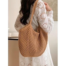 Jusavie Crochet Bags for Women Slouchy Hollow Woven Shoulder Purse Summer Beach Tote Handbags for Daily & Vacation 2025