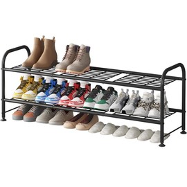 LINZINAR 2 / 3 / 4 Tier Metal Shoe Rack Long Shoes Storage Organizer - Color: Gray - 2 Tier