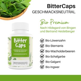 Dr. Elisabeth BitterCaps® Organic Bitter Capsules, Premium Organic Bitter Herbs, According to Hildegard von Bingen and Bertrand Heidelberger, High Dosage, Vegan and Laboratory Tested, 90 Capsules