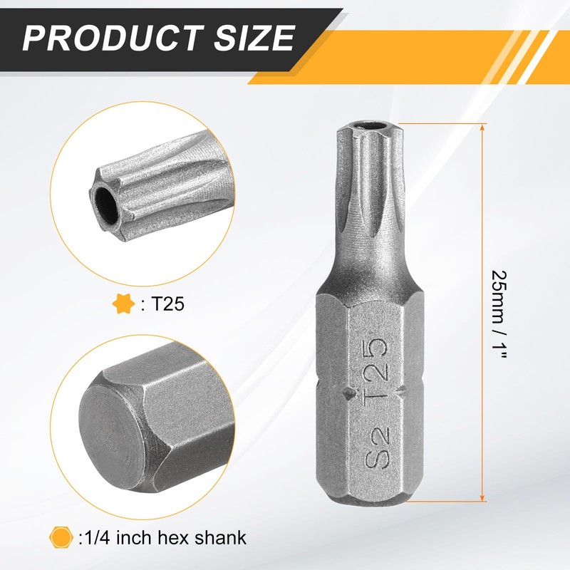 sourcing map 10pcs T25 Torx Screwdriver Bit 1/4" Hex Shank