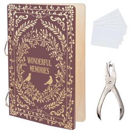 SUPERDANT Wonderful Memories Greeting Card Organizer Vintage Patterns Greeting Card Binder Wooden Cards Keeper Binder 2-Rings Post Cards Album for Birthday Wedding Holiday with Punch and 20 Pockets
