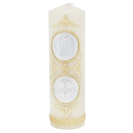 CB Church Supply Vela - Will and Baumer - Vela devocional de parafina de oración familiar decorada a mano con calcomanía, 8 pulgadas, San Benito