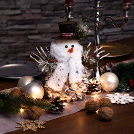 com-four® Snowman Figure, Winter Decorative Figure With Pine Cone Body, Loving Christmas Details, Adorable Table Decoration for the Advent Season