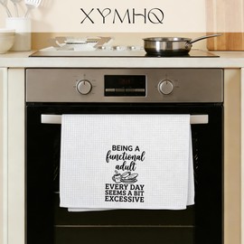 Funny Adulting Gifts Coffee Kitchen Towels 16x24, Functional Adult Decor, Sarcastic Humor Dish Towel Gift for Women, Dishes Joke Bathroom Cloth, Adulting College Student Gifts