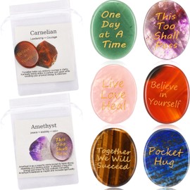 Huquary 6 Set Thinking of You Gifts for Women, Worry Stones for Anxiety Calming Crystals with Cards and Mesh Bags Stress Relief Meditation Inspirational Gifts
