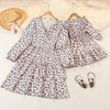 Mommy and Me Matching Dresses Ruffles Floral Printed Short Sleeves