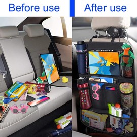 Nutabevr Car Seat Organiser, Car Backrest Protection, Easy Care Oxford Cloth, 10 Pockets Organiser for Children's Toy Storage Organiser, Car Seat Back Seat Protection, Kick Mats, Waterproof