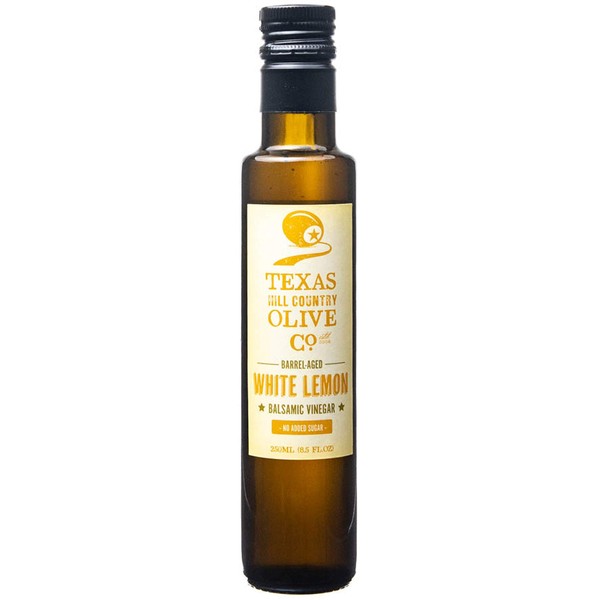 Terra Verde White Lemon Balsamic Vinegar - Gourmet Barrel Aged Infused Balsamic Vinegar - Great for Dressing Dipping Glazing - No Artificial Flavors or Added Sugar - Made in Texas (8.5 oz)