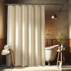 EurCross Extra Wide Shower Curtain 240 x 180 cm Beige Linen Textured Waterproof Textile Fabric Shower Curtains, Heavy Anti-Mould Washable Hotel Luxury Polyester Bath Curtain with 16 Rings