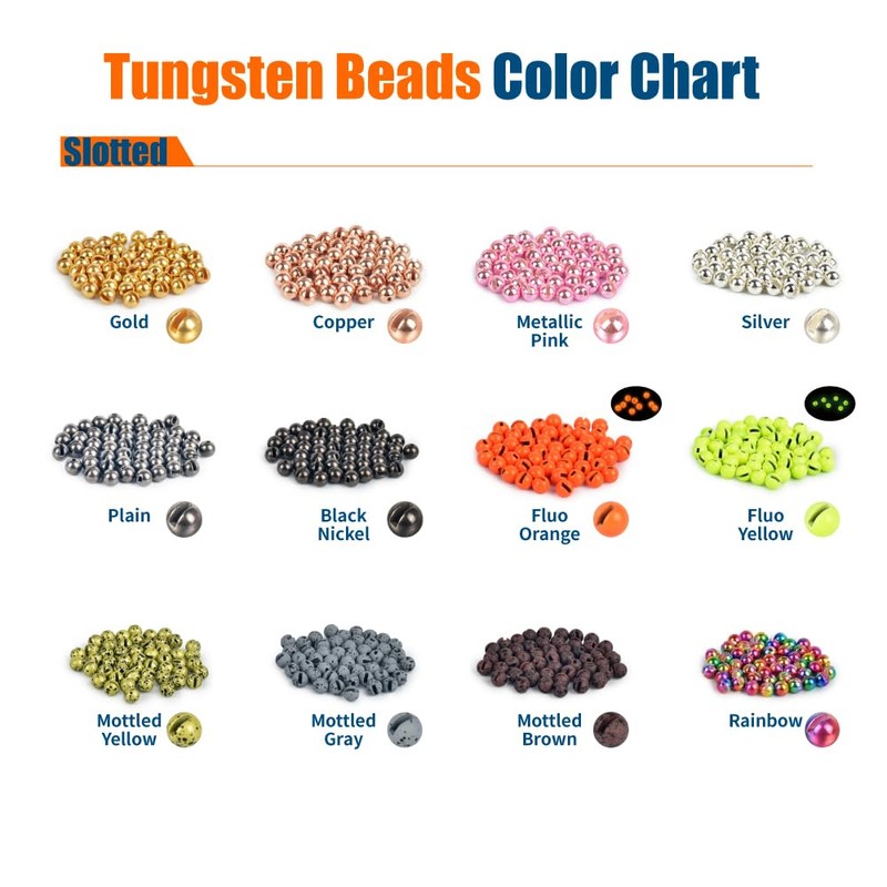 MUUNN 50pcs Tungsten Slotted Beads for Fly Tying,12 Colors/13 Sizes