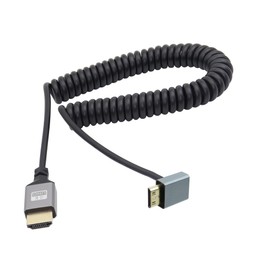 RIIEYOCA 90 Degree Up Angle UHD 4K Mini HDMI Male to HDMI Male 18Gbps High Speed 2.0 Extender Coiled Cable Supports 4K @ 60Hz, 1080p, ARC, 3D, Stretchable to 1.5M/5FT