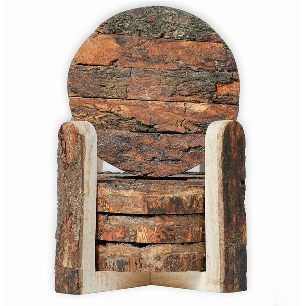 Rustic Wooden Coasters with Stand (Set of 4) - Handmade