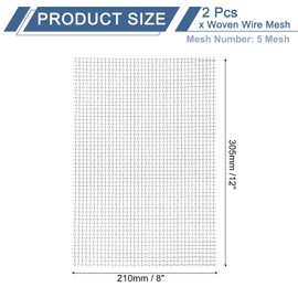 sourcing map 2Pcs 5 Mesh 12" x 8" Woven Wire Mesh, 304 Stainless Steel Air Vent Filter Screen, Window Screen Crimped Weave Mesh for DIY Projects Vents Cover Filtration Animals Fence