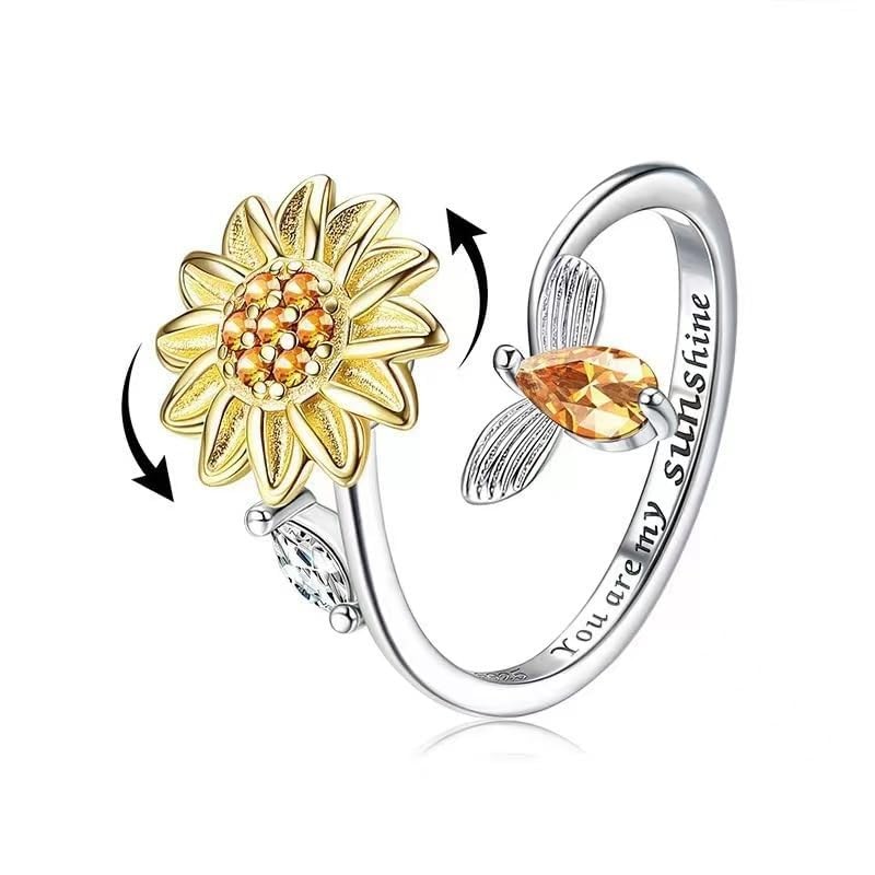 NMAVXKLI Sunflower Bee Rings For Women Jewelry For Anxiety Sterling