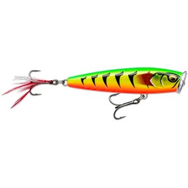 Rapala - Skitter Pop Skitter Bait Balsa Construction (Bleilos) - Lock Mer & Free Flood Water - Surface Swimming Depth - Size 9.5 cm / 17g - Made in Estonia - Gold-Plated Fire Tiger