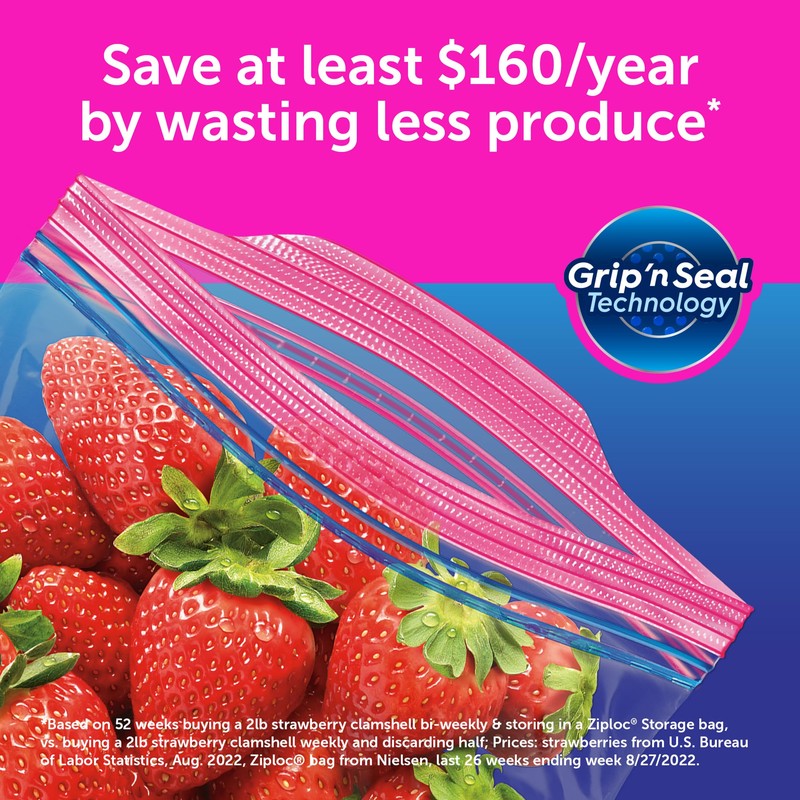 Ziploc Gallon Food Storage Bags, Stay Open Design with Stand-Up