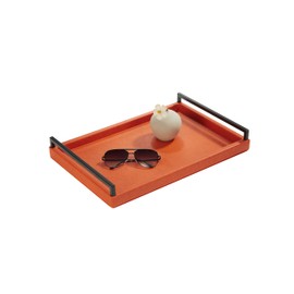 Sagala Orange Serving Tray with Black Handles Faux Leather Decorative Ottoman Tray, Coffee Table Tray for Modern Home Decor Living Room (Orange)