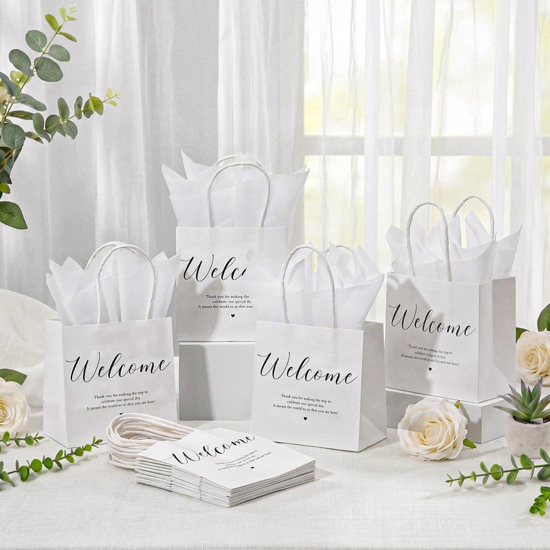 Silkfly 24 Pack Mini White Paper Gift Bags with Handles