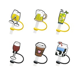 6Pcs Silicone Straw Tips Cover, Lid, Reusable Toppers, Dust-Proof Plugs for 7-8 mm Straws