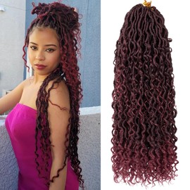 RuiYok Goddess Locs Crochet Hair 24 Inch 8 Packs Ombre Faux Locs Crochet Hair with Curly Ends Pre-looped River Locs Crochet Hair Boho Hippie Locs Synthetic Hair Extensions(#TBUG)