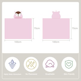 COOKY.D Bamboo Hooded Baby Bath Towel Toddler Wearable Blanket Boy Girl Large Size Animal Bathrobe,Pink Fox 75x100cm