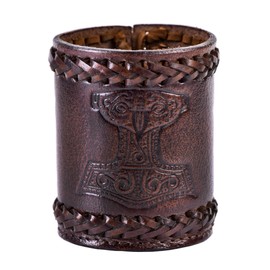 Ulfberth - High-Quality Viking Dice Cup with Mjölnir Motif, Genuine Leather, Medieval Leather Cup, LARP, Reenactment (Brown Thor's Hammer)