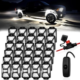 30 Pods Pure White LED Rock Lights Kit with Switch Wiring Harness,6500K 810 LEDs Bright Rock Lights for Trucks,Waterproof Underglow Light for Car Jeep Off Road ATV UTV SUV