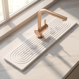 Rovelin Stone Faucet Mat for Kitchen Sink, 40x10cm Absorbent Diatomite Splash Guard, Quick Dry Sink Protector Mat for Bathroom Counter, White