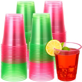 Jingmore 100 Pcs Blacklight Glow Cups 12 OZ Plastic Pink and Green Disposable Drinking Cups Glow in The Dark for Witch Princess Birthday Watermelon Flamingo Sorority Themed Party Supplies