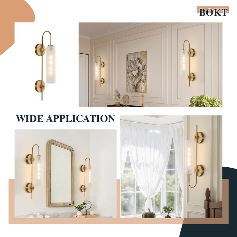 BOKT Mid Century Modern 1-Light Wall Mounted Light Brushed Gold