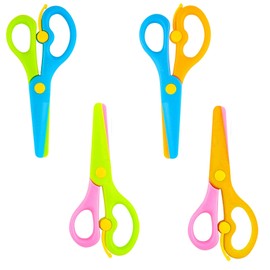 4 PCS Kids Scissors Plastic Child Safe Scissors Toddlder Children Safety Scissors Preschool Training Scissors Art Craft Scissors Creative Scissors for School Student Card Making Scrapbooking