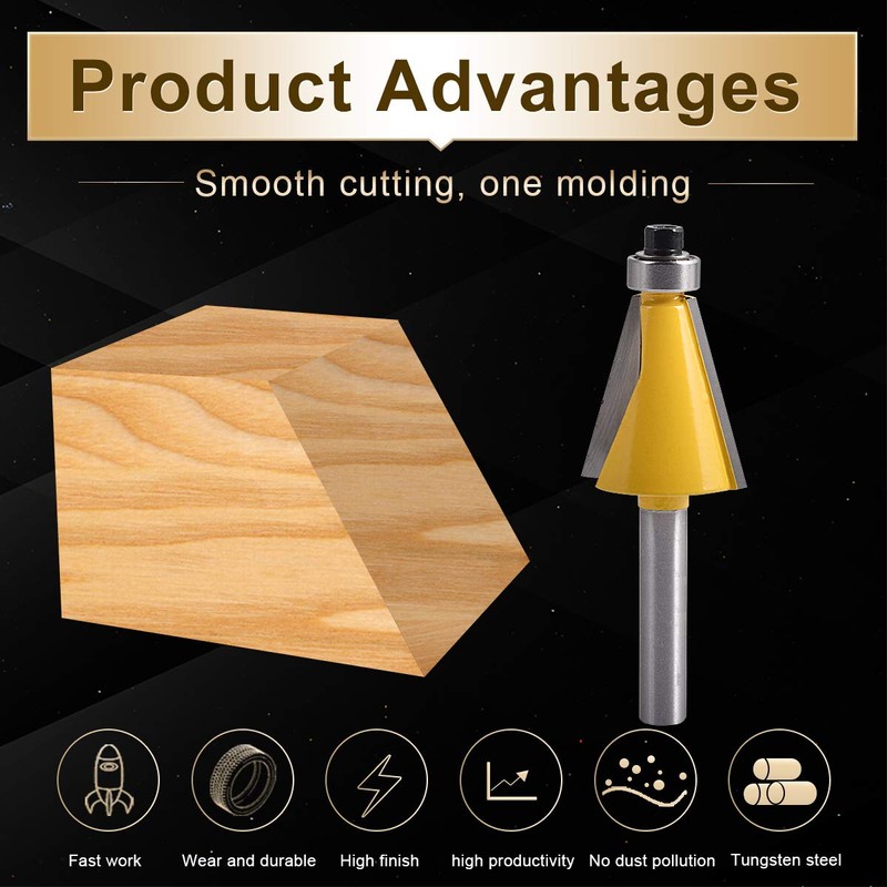 KATUR 15 Degree Chamfer and Bevel Edging Router Bit, Carbide