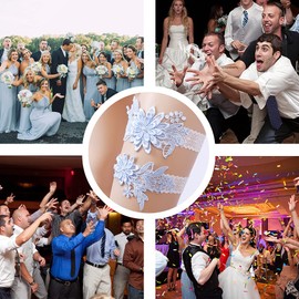 ADOVE - Ligas de boda para novia con encaje elástico para novia, ligas de novia con flores blancas y piernas florales, Azul/claro, Talla única