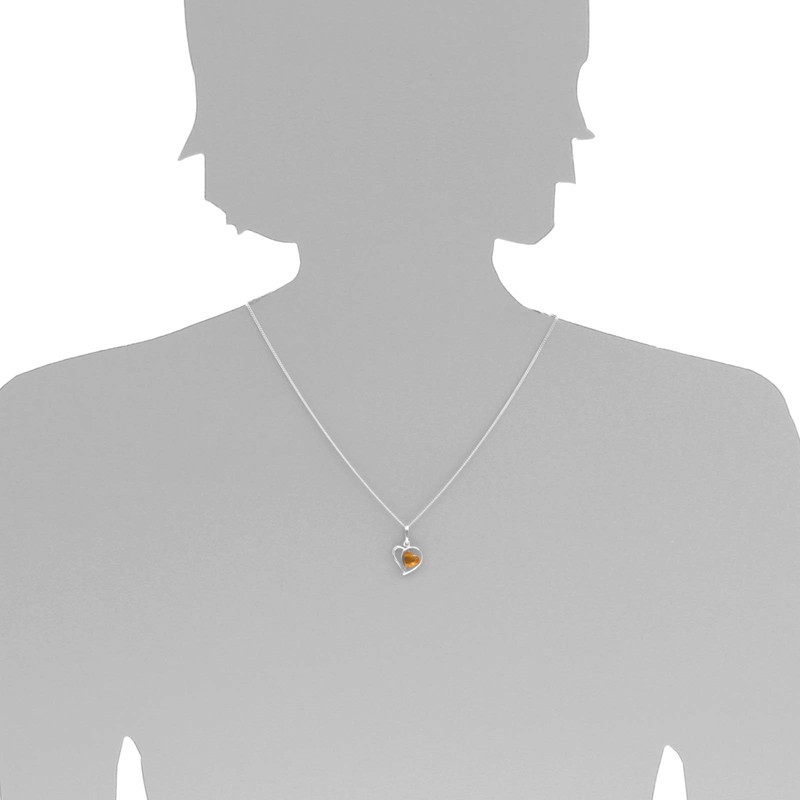 Silver and Amber Heart Pendant, Silver, Silver 925, silver-coloured, white.