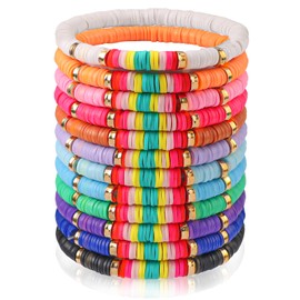 LUYI 12 Pcs Preppy Jewelry Bracelets Set Friendship Beaded Bracelets for Women Colorful Stackable Surfer Heishi Clay Bead Bracelets Bohemian Y2K Summer Beach Stretch Elastic Layering Bracelets