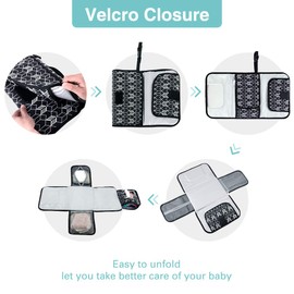 Lekebaby Portable Nappy Changing Mat Travel Baby Change Mat with Wipe-Pocket and Head Cushion, Black