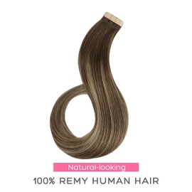 Marat Tape in Hair Extensions, Balayage Chocolate Brown to Honey Blonde 22 inch 50g Tape in Hair Extensions Real Human Hair Natural Straight Human Hair Tape in Hair Extensions