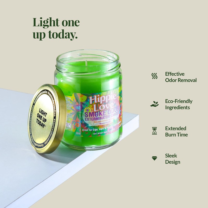 Smoke Odor Exterminator 13oz Jar Candle, Hippie Love