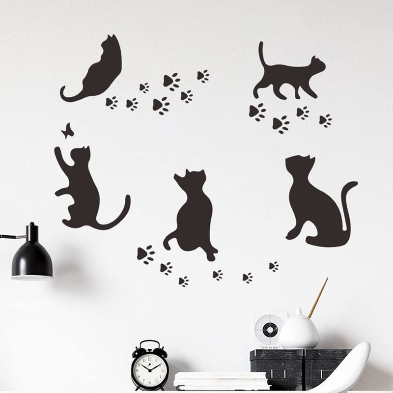 Fujitoya Wall Sticker Cat Black Cat Paw Print Living Room