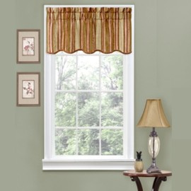 Waverly Traditions Stripe Ensemble 52" x 16" Short Valance Small Window Curtains Bathroom, Living Room and Kitchens, Antique